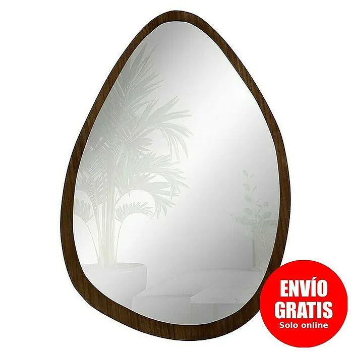 Espejo de pared Esfera - 64 x 89 cm, Tabaco - Espejo elegante en forma de lágrima con marco de madera, que aporta elegancia natural a cualquier estancia. Ideal para decoración y uso práctico.