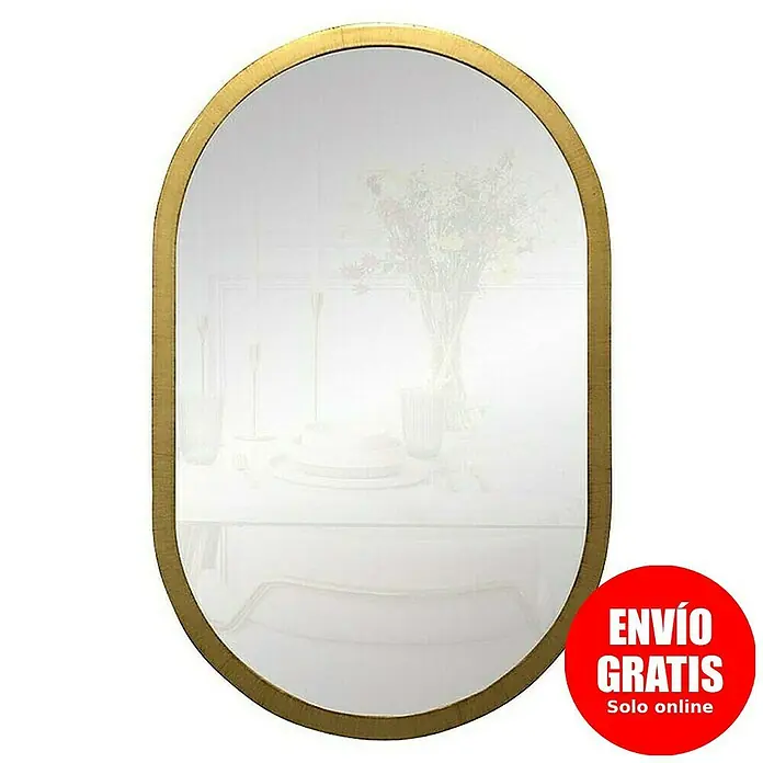 Espejo de pared Ovalado - 45 x 70 cm, Oro betún - En la imagen se muestra un espejo ovalado con marco dorado, que aporta un toque elegante a cualquier habitación.