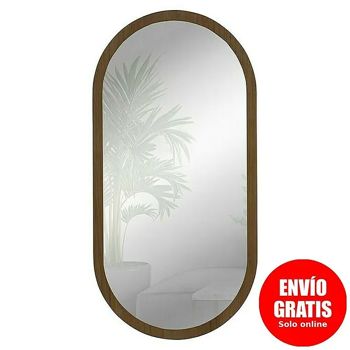 Espejo de pared Alba - 58 x 118 cm, Tabaco - Elegante diseño de espejo ovalado con marco de madera, que añade un toque de estilo a cualquier estancia. Perfecto para el recibidor, baño o dormitorio.
