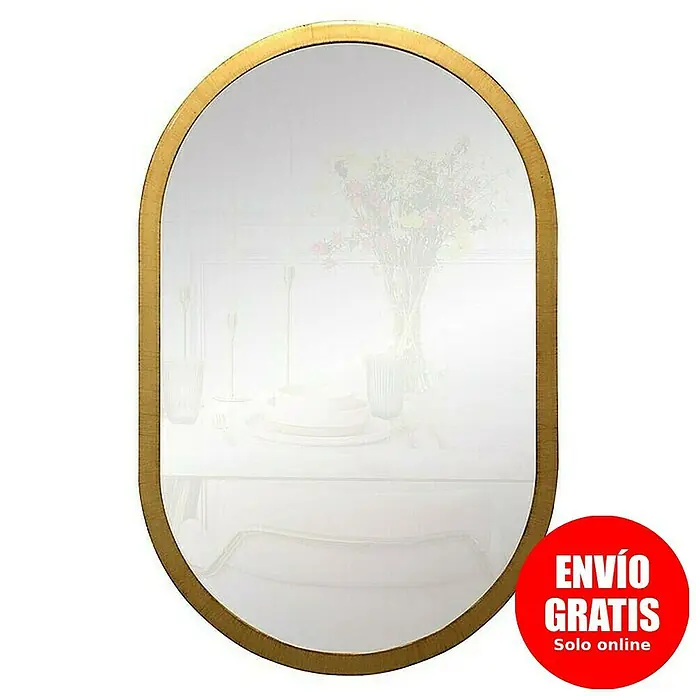 Espejo de pared Ovalado - 45 x 70 cm, Oro - Espejo ovalado con marco dorado, que aporta elegancia y estilo a cualquier habitación. Ideal para pasillo, baño o dormitorio.