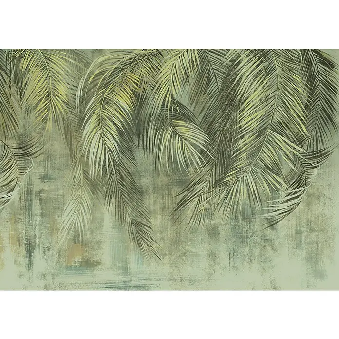 Komar Fototapete Palmenhain - 7 -tlg., B x H: 350 x 250 cm, Vlies - Ein elegantes Wandbild mit Palmenblättern, das eine beruhigende und tropische Atmosphäre in jeden Raum bringt. Perfekt für Wohnzimmer oder Schlafzimmer.