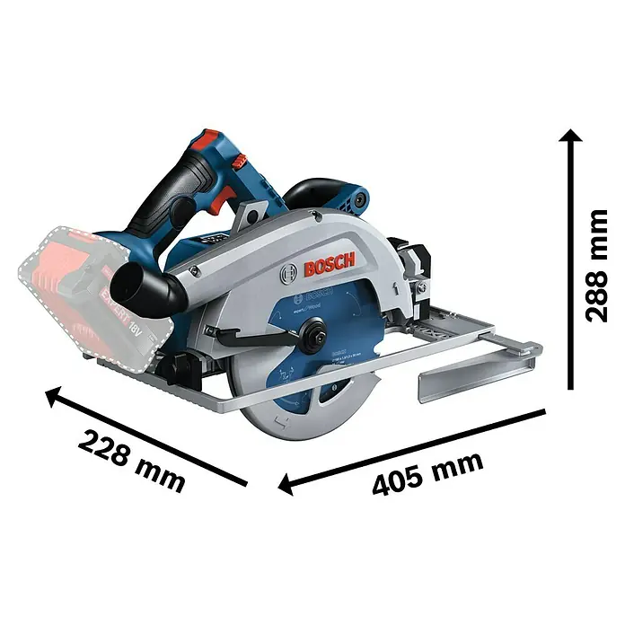 Bosch Professional AMPShare 18V Akku-Handkreissäge Pro GKS18V-68G - 18 V, Ohne Akku, Durchmesser Sägeblatt: 184 mm - 190 mm, 2.500 U/min - 5.000 U/min - Bosch Akku-Handkreissäge mit präzisen Abmessungen für professionelle Holzarbeiten.