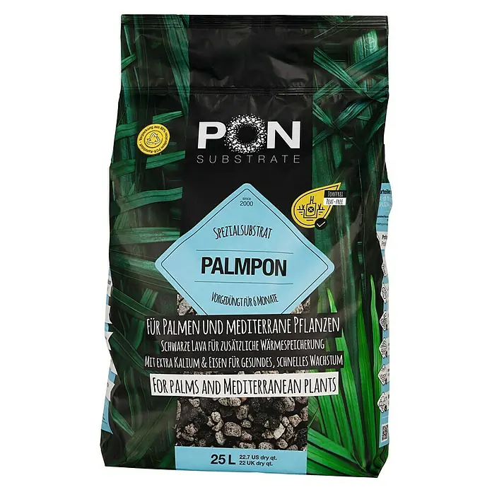 Lechuza Pflanzgranulat Palmpon - 25 l - Schwarzer Beutel PON Palmpom Spezialsubstrat für Palmen und mediterrane Pflanzen, torffrei, mit Lavagestein.