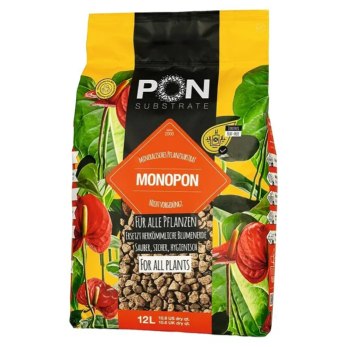 Lechuza Pflanzgranulat Monopon - 12 l - Abbildung einer Packung Lechuza Pon Monopon Pflanzsubstrat, torffrei und geeignet für alle Pflanzen.