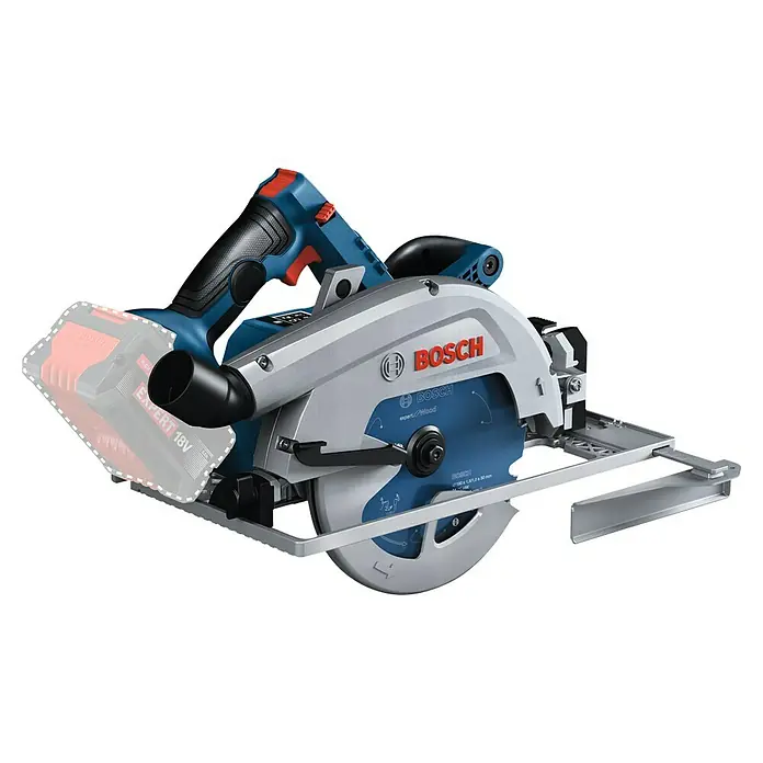 Bosch Professional AMPShare 18V Akku-Handkreissäge Pro GKS18V-68G - 18 V, Ohne Akku, Durchmesser Sägeblatt: 184 mm - 190 mm, 2.500 U/min - 5.000 U/min - Abbildung einer Bosch Akku-Handkreissäge, ideal für präzise Holzschnitte. Leistungsstark und kabellos für flexible Anwendungen.