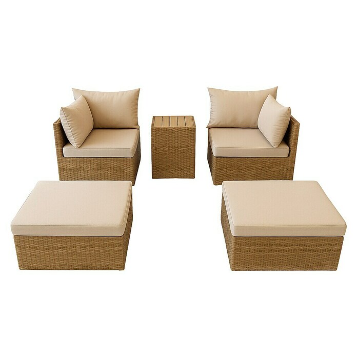 Conjunto de muebles Serena (5 pzs., Ratán sintético/Aluminio, Marrón/Beige) | BAUHAUS