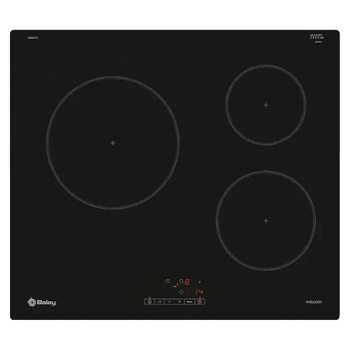 Balay Placa de cocción 3EB864FR - Número de fogones de inducción: 3 ud., Vidrio - La placa de inducción Balay negra cuenta con tres zonas de cocción y una pantalla digital. Diseño moderno para cualquier cocina.\n