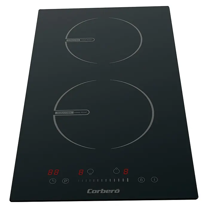Corberó Placa de cocción CCIG205D - Número de fogones de inducción: 2 ud., Vidrio - Aquí hay una placa de inducción Corberó con dos zonas de cocción y controles digitales. Perfecta para cocinas modernas.