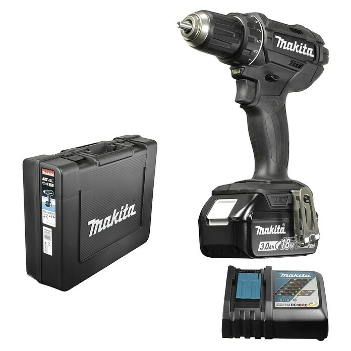 Makita Akku-Bohrschrauber DDF482RFEB (18 V, Li-Ionen, 3 Ah, 2 Akkus, Leerlaufdrehzahl: 0 U/min - 1.900 U/min)