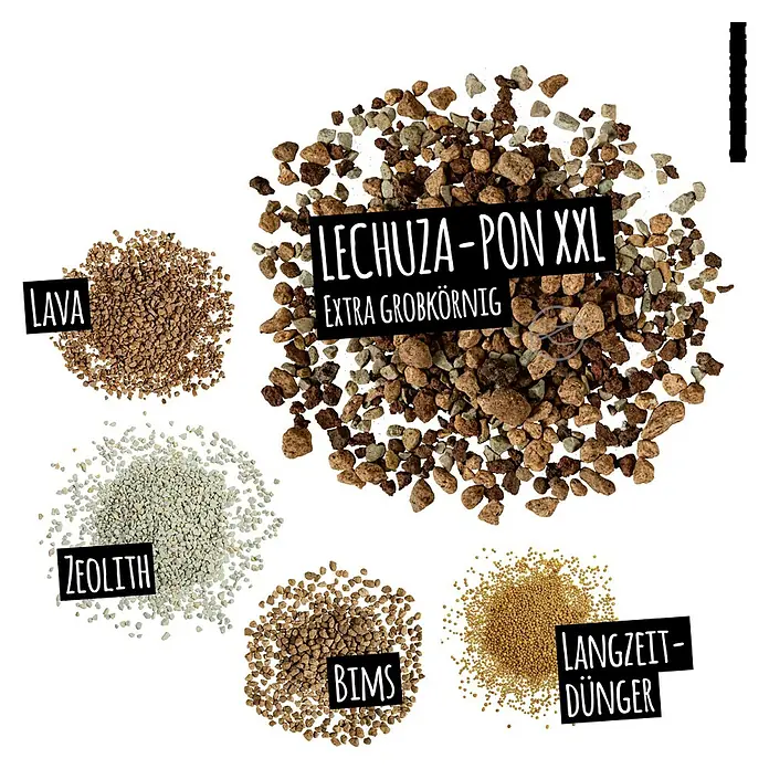 Lechuza Pflanzgranulat Pon XXL - 25 l - Verschiedene Pflanzsubstrate: Lechuza-Pon XXL (grobkörnig), Lava, Zeolith, Bims und Langzeit-Dünger-Pellets.