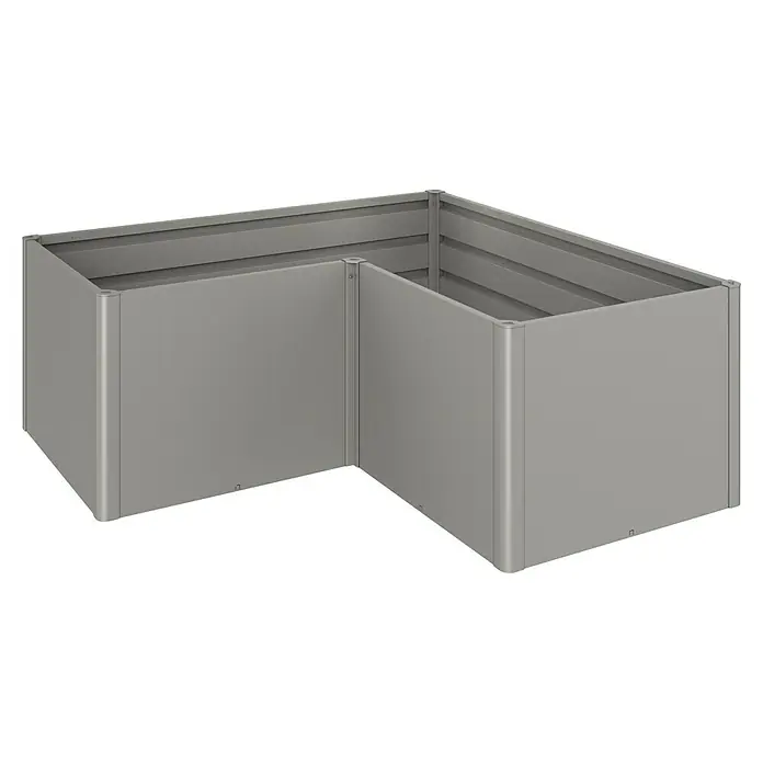 Biohort Hochbeet L - 201 x 201 x 77 cm, Stahl, Quarzgrau Metallic - L-förmiges graues Hochbeet aus Metall für den Garten.
