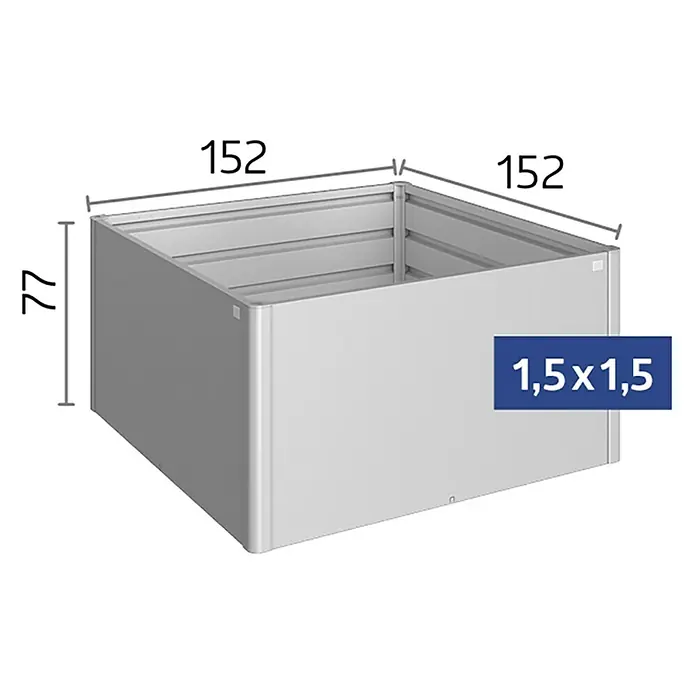 Biohort Hochbeet - L x B x H: 152 x 152 x 77 cm, Stahl, Dunkelgrau Metallic - Quadratisches Hochbeet aus silbernem Metall, 152x152x77 cm.