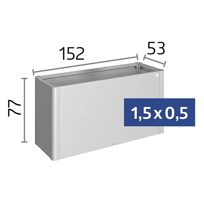 Biohort Hochbeet - 53 x 152 x 77 cm, Stahl, Silber Metallic - Rechteckiges graues Pflanzgefäß mit Metall-Finish, Maße: 152cm Länge, 53cm Breite, 77cm Höhe.