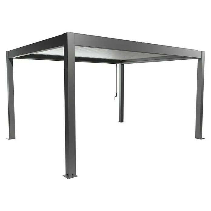 Biohort Pergola Lamellenpavillon Gr. 4,5 - B x T: 460 x 367,5 cm, Quarzgrau Metallic - Silber Metallic, Material Gestell: Stahl - Graue Metall-Bioklima-Pergola mit verstellbarem Lamellendach.