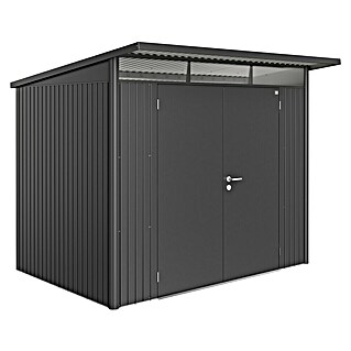 Biohort AvantGarde Gerätehaus A5 (Außenmaß inkl. Dachüberstand (B x T): 260 x 220 cm, Stahl, Dunkelgrau Metallic, Doppeltür)