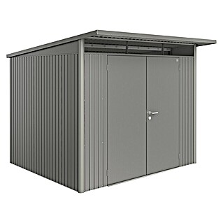 Biohort AvantGarde Gerätehaus A6 (Außenmaß inkl. Dachüberstand (B x T): 260 x 260 cm, Stahl, Quarzgrau Metallic, Doppeltür)