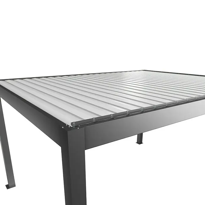 Biohort Pergola Lamellenpavillon Gr. 4,5 - B x T: 460 x 367,5 cm, Quarzgrau Metallic - Weiß, Material Gestell: Stahl - Graue Metallpergola mit weißem Lamellendach, entworfen für den Sonnenschutz im Freien.