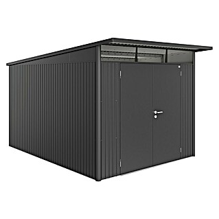 Biohort AvantGarde Gerätehaus A8 (Außenmaß inkl. Dachüberstand (B x T): 260 x 380 cm, Stahl, Dunkelgrau Metallic, Doppeltür)