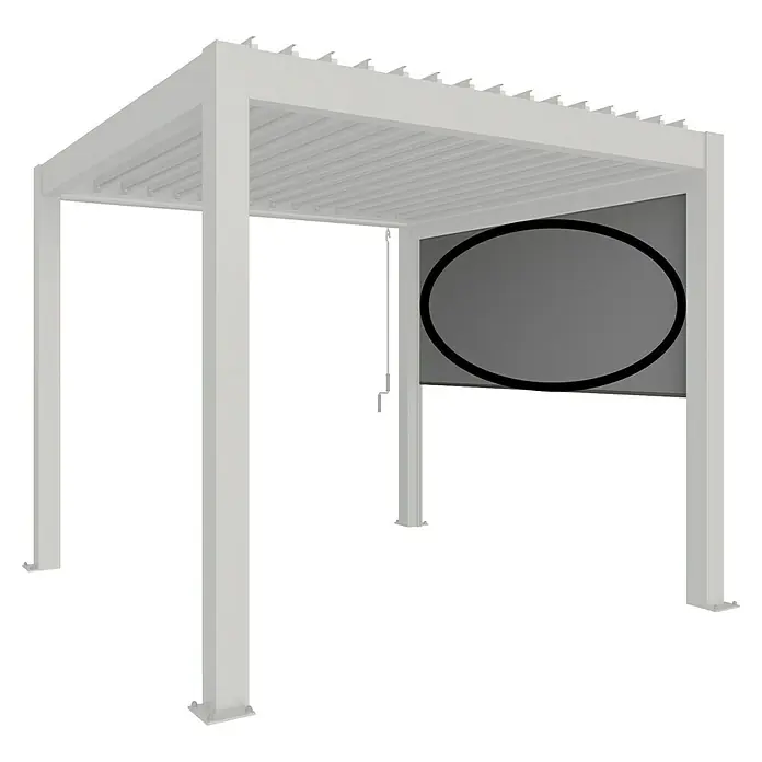 Biohort Seitenwand elektrisch - B x H: 327 x 235 cm, Weiß, Passend für Biohort Lamellenpavillon 350 cm - Weiße Pergola mit verstellbarem Lamellendach und ausziehbarer grauer Seitenwand.