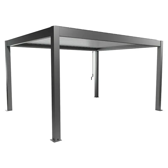 Biohort Pergola Lamellenpavillon Gr. 4,5 - B x T: 460 x 367,5 cm, Quarzgrau Metallic - Weiß, Material Gestell: Stahl - Moderne graue Metall-Pergola mit strukturiertem Dach, für den Außenbereich.