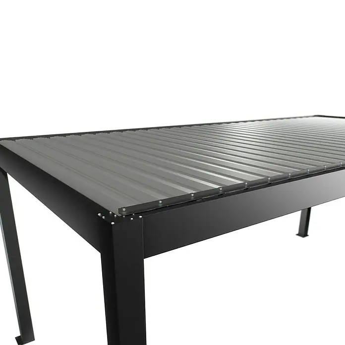 Biohort Pergola Lamellenpavillon Gr. 6 - B x T: 608 x 312 cm, Dunkelgrau Metallic - Silber Metallic, Material Gestell: Stahl - Dunkelgraues Metallgestell einer Pergola mit hellgrauen Wellblechdachplatten.