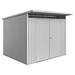 Biohort AvantGarde Gerätehaus A6 (Außenmaß inkl. Dachüberstand (B x T): 260 x 260 cm, Stahl, Silber Metallic, Doppeltür)