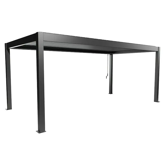 Biohort Pergola Lamellenpavillon Gr. 6 - B x T: 608 x 312 cm, Dunkelgrau Metallic, Material Gestell: Stahl - Dunkelgraue Metall-Pergola mit verstellbarem Lamellendach, freistehende Outdoor-Struktur.