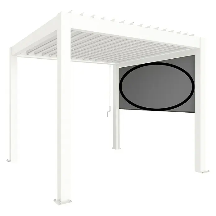 Biohort Seitenwand - B x H: 327 x 235 cm, Weiß, Passend für Biohort Lamellenpavillon 350 cm - Weiße Pergola mit ausziehbarer grauer Seitenwand für Schatten oder Privatsphäre.