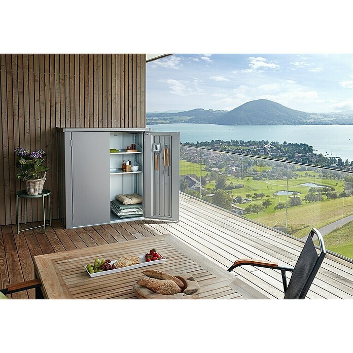 Biohort Geräteschrank (57 x 132 cm, Quarzgrau Metallic, Doppeltür)