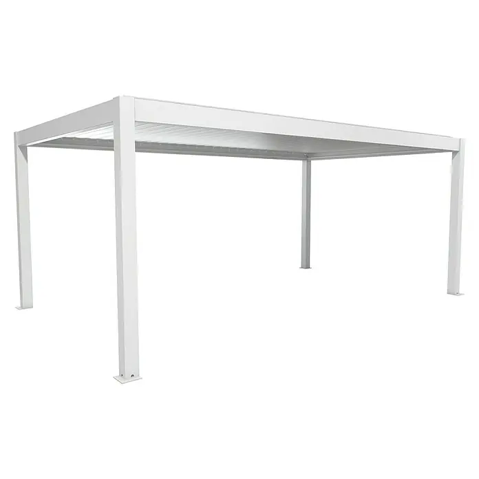 Biohort Pergola Lamellenpavillon Gr. 6 - B x T: 608 x 367,5 cm, Weiß - Silber Metallic, Material Gestell: Stahl - Weiße freistehende Pergola mit Lamellendach für den Sonnenschutz im Freien.