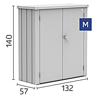 Biohort Romeo Geräteschrank Gr. M (Außenmaß inkl. Dachüberstand (B x T): 132 x 57 cm, Stahl, Silber-Metallic)