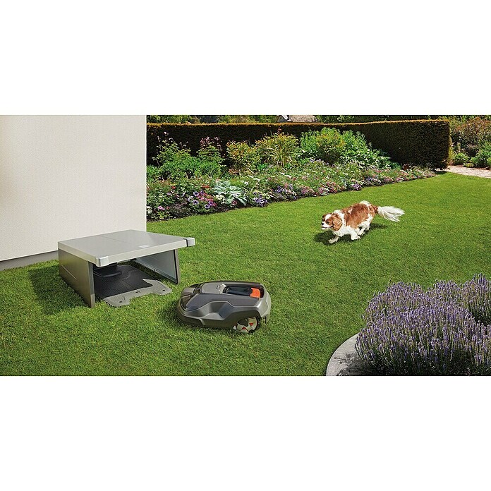 Biohort Mähroboter-Garage (90 x 78 x 49 cm, Quarzgrau Metallic)