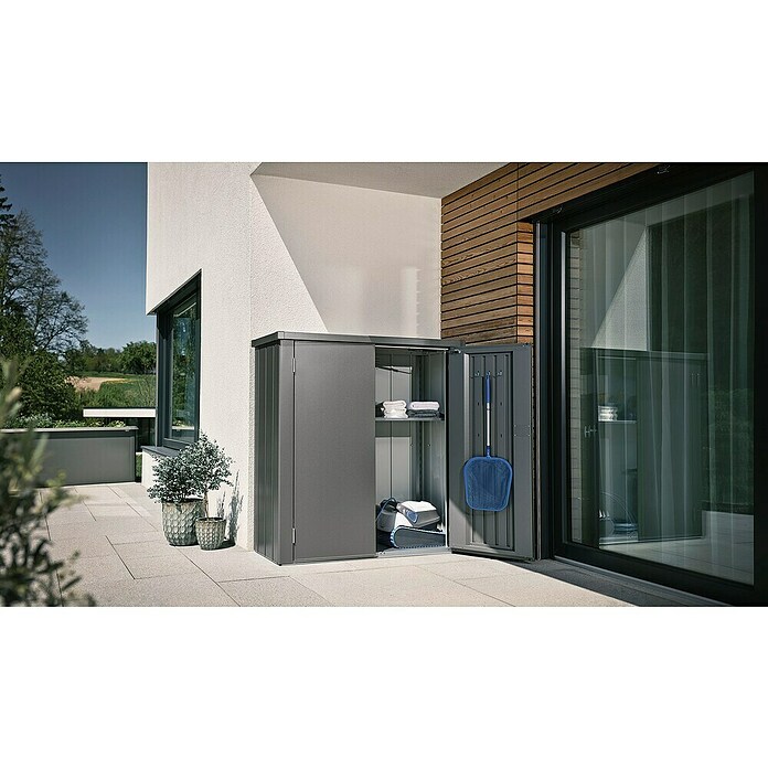 Biohort Geräteschrank (57 x 132 cm, Quarzgrau Metallic, Doppeltür)