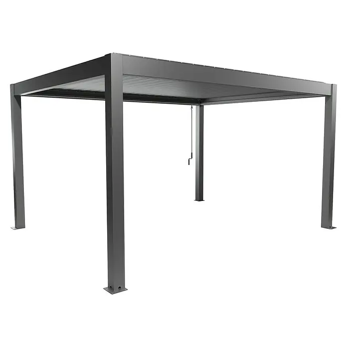 Biohort Pergola Lamellenpavillon Gr. 4,5 - B x T: 460 x 367,5 cm, Quarzgrau Metallic, Material Gestell: Stahl - Moderne graue Metallpergola mit verstellbarem Lamellendach.