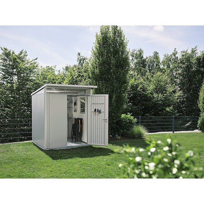 Biohort Gerätehaus (Silber Metallic, Doppeltür)