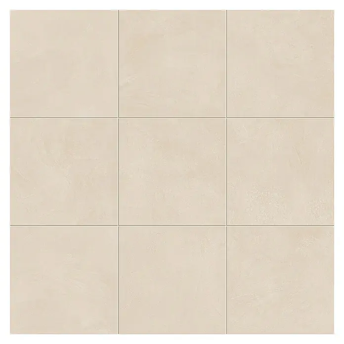 Atlas Concorde Solution Feinsteinzeugfliese Lexington - 60 x 60 cm, Lilium, Matt - Neun beige, texturierte, quadratische Fliesen in einem Gitter mit sichtbaren Fugen.