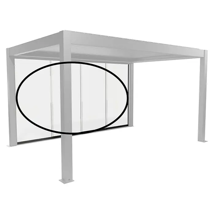 Biohort Pergola Schiebewand aus Glas - Passend für Biohort Pergola Lamellenpavillon Gr. 4, Dunkelgrau Metallic - Weiße Pergola mit Glaswandelementen.