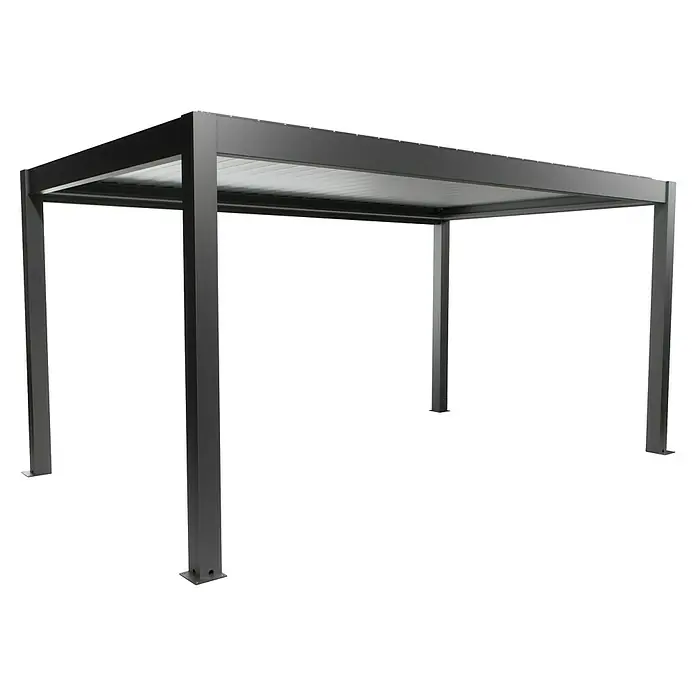 Biohort Lamellenpavillon - B x T: 515,5 x 312 cm, Dunkelgrau Metallic - Silber Metallic, Material Gestell: Stahl - Dunkelgraue Metallpergola mit flachem Lamellendach.