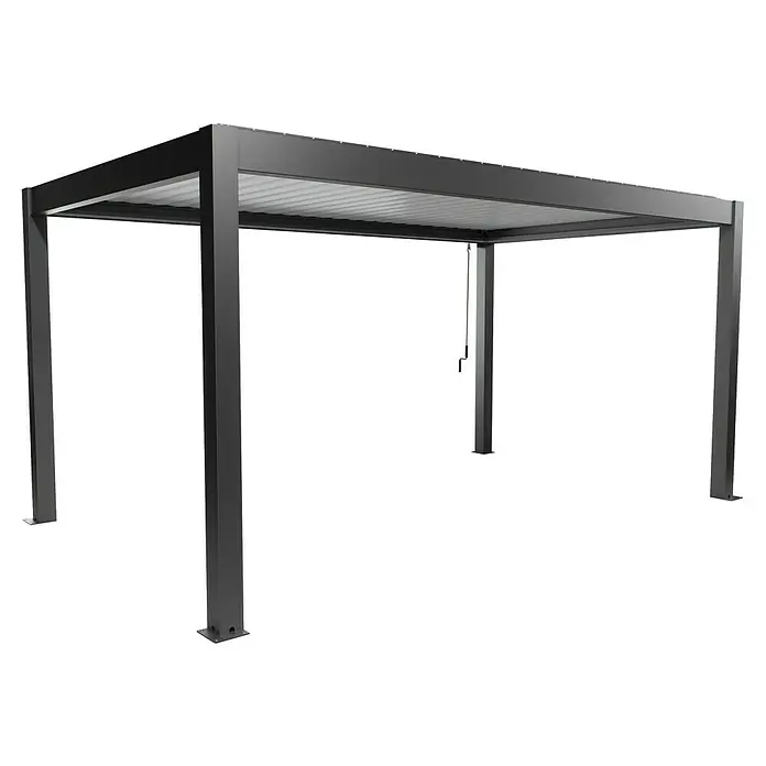 Biohort Pergola Lamellenpavillon Gr. 5 - B x T: 515,5 x 312 cm, Dunkelgrau Metallic - Weiß, Material Gestell: Stahl - Moderne dunkelgraue Metallpergola mit Lamellendach und vier stabilen Pfosten, mit verstellbarem Lamellensystem per Zugseil.