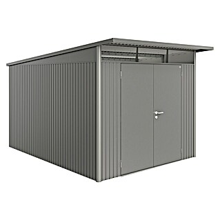 Biohort AvantGarde Gerätehaus A8 (Außenmaß inkl. Dachüberstand (B x T): 260 x 380 cm, Stahl, Quarzgrau Metallic, Doppeltür)