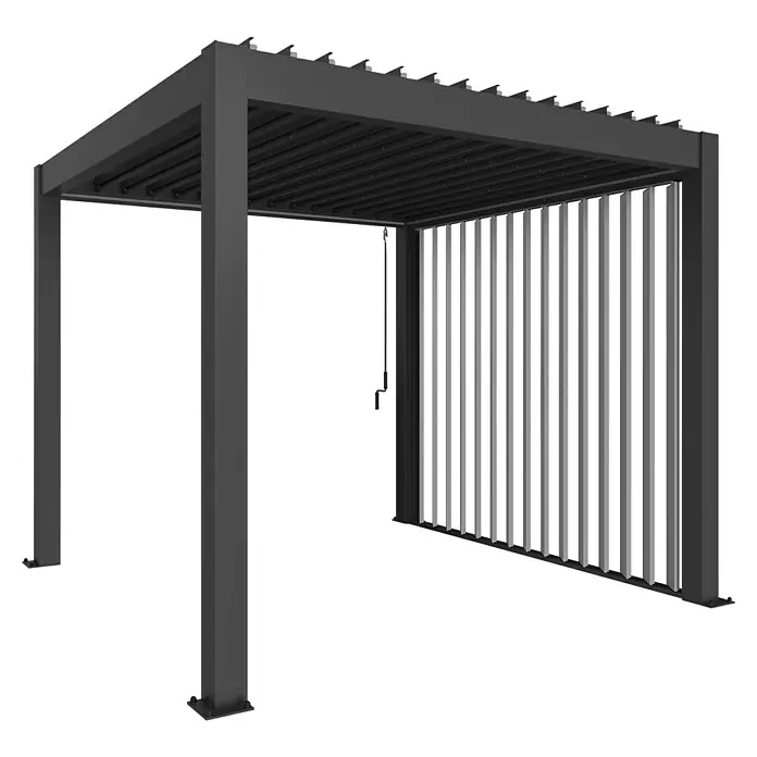 Biohort Seitenwand - Passend für Biohort Lamellenpavillon 4 m, Dunkelgrau Metallic - Dunkelgraue Metall-Pergola mit verstellbarem Lamellendach und Lamellen-Seitenwand, manuell kurbelbetrieben.