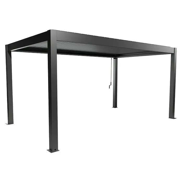 Biohort Pergola Lamellenpavillon Gr. 5 - B x T: 515,5 x 312 cm, Dunkelgrau Metallic, Material Gestell: Stahl - Dunkelgraue Metallpergola mit Lamellendach, vier Stützpfosten und einer hängenden Steuerkette.