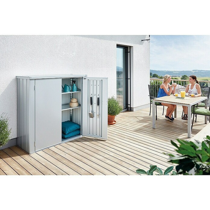 Biohort Geräteschrank (57 x 132 cm, Silber Metallic, Doppeltür)