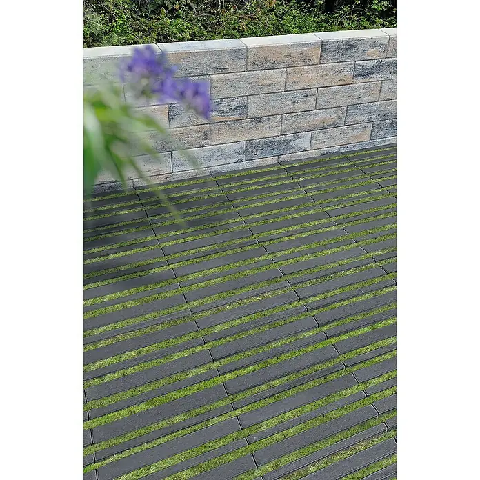 Diephaus Rasengitterstein - 30 x 30 x 6 cm, Beton, Anthrazit - Dunkelgraue durchlässige Pflastersteine mit Grasstreifen, ideal für umweltfreundliche Gartenwege oder Einfahrten.