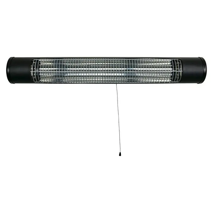 E2 elektro Infrarot-Heizstrahler Infra Wall - 750 x 180 x 110 cm, 1.500 W, Schwarz - Schwarzer Röhrenstrahler mit silbernem Schutzgitter und Zugschalter.
