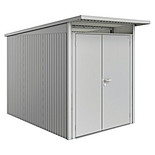 Biohort AvantGarde Gerätehaus A3 (Außenmaß inkl. Dachüberstand (B x T): 180 x 300 cm, Stahl, Silber Metallic, Doppeltür)