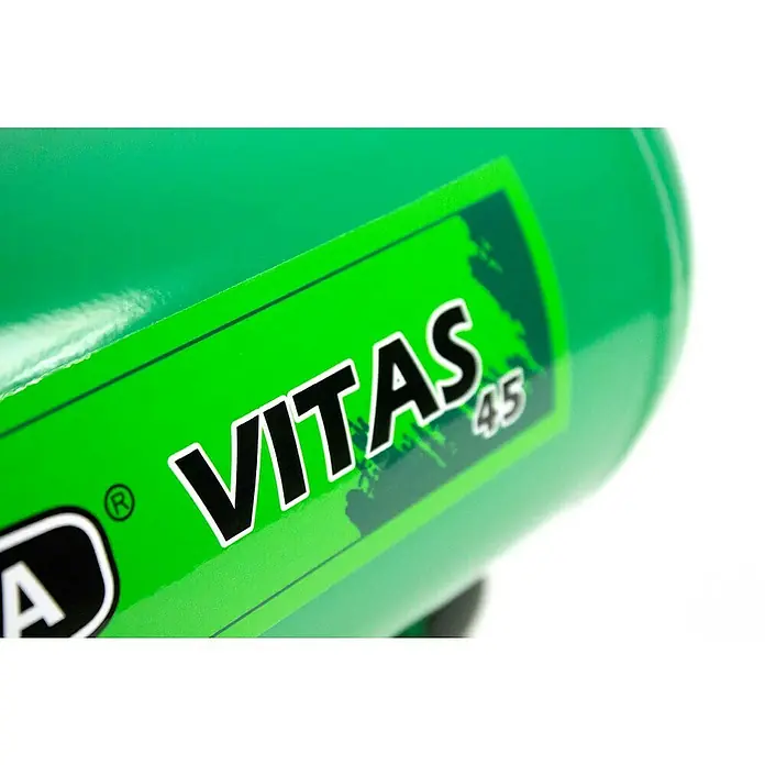 Prebena Kompressor Vitas 45 - Max. Druck: 10 bar, 250 W, 4 l - Hellgrünes zylindrisches Produkt mit einem Etikett mit der Aufschrift „VITAS 45“ und einem eingetragenen Warenzeichen.