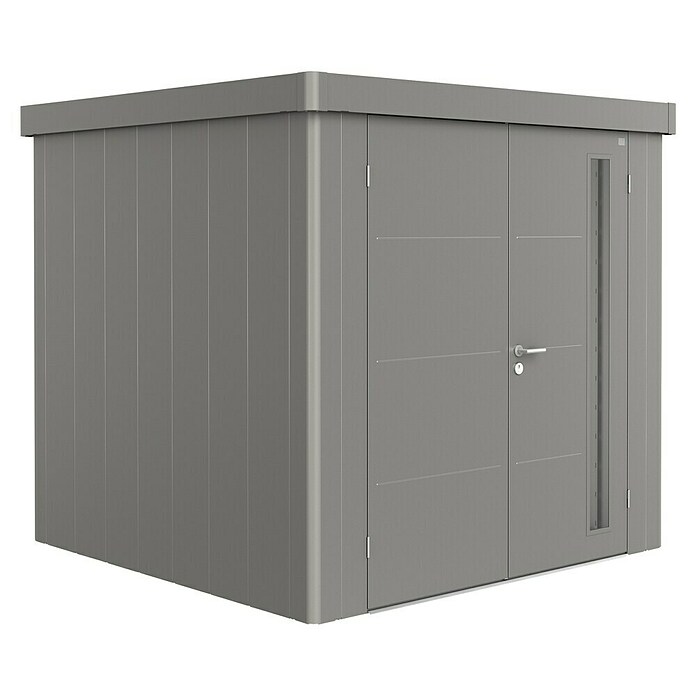 Biohort Neo Gerätehaus 2B (Außenbreite inkl. Dachüberstand: 236 cm, Außentiefe inkl. Dachüberstand: 236 cm, Stahl, Quarzgrau Metallic, Doppeltür) | BAUHAUS