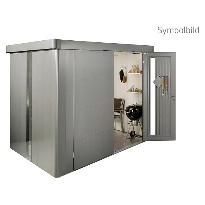 Biohort Neo Gerätehaus 1C (Außenbreite inkl. Dachüberstand: 292 cm, Außentiefe inkl. Dachüberstand: 180 cm, Stahl, Quarzgrau-Metallic, Doppeltür) | BAUHAUS