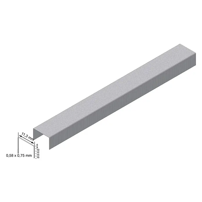 Prebena Heftklammer Typ VX - Länge: 16 mm, Rückenbreite: 11,3 mm, 1.000 Stk. - Silberne Feindrahtklammern mit 11,3 mm Rückenbreite und 0,58 x 0,75 mm Draht, erhältlich in 6-16 mm Schenkellängen.